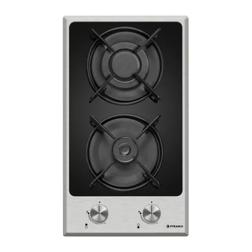 DOMINO A GAZ 30CM 2F VERRE TREMPE NOIR/INOX PYRAMIS