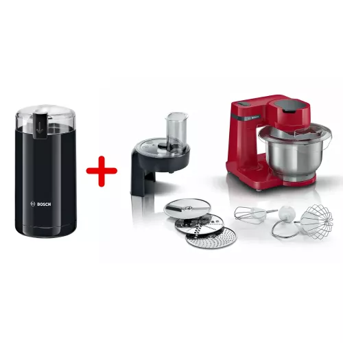 DUO MOULIN TSM6A013B + KITCHEN MACHINE MUMS2ER01 ROUGE BOSCH