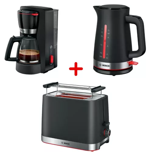 CAFETIERE TKA4M233+BOUILLOIRE TWK4M223+TOASTER TAT4M223 NOIR/IX BOSCH